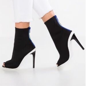 Aldo Black and White Peep-Toe Ankle Booties